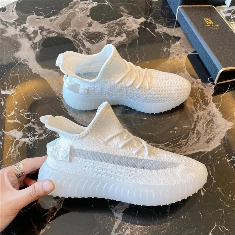 Mesh Lace-Up Platform Athletic Shoes White - Fashorio