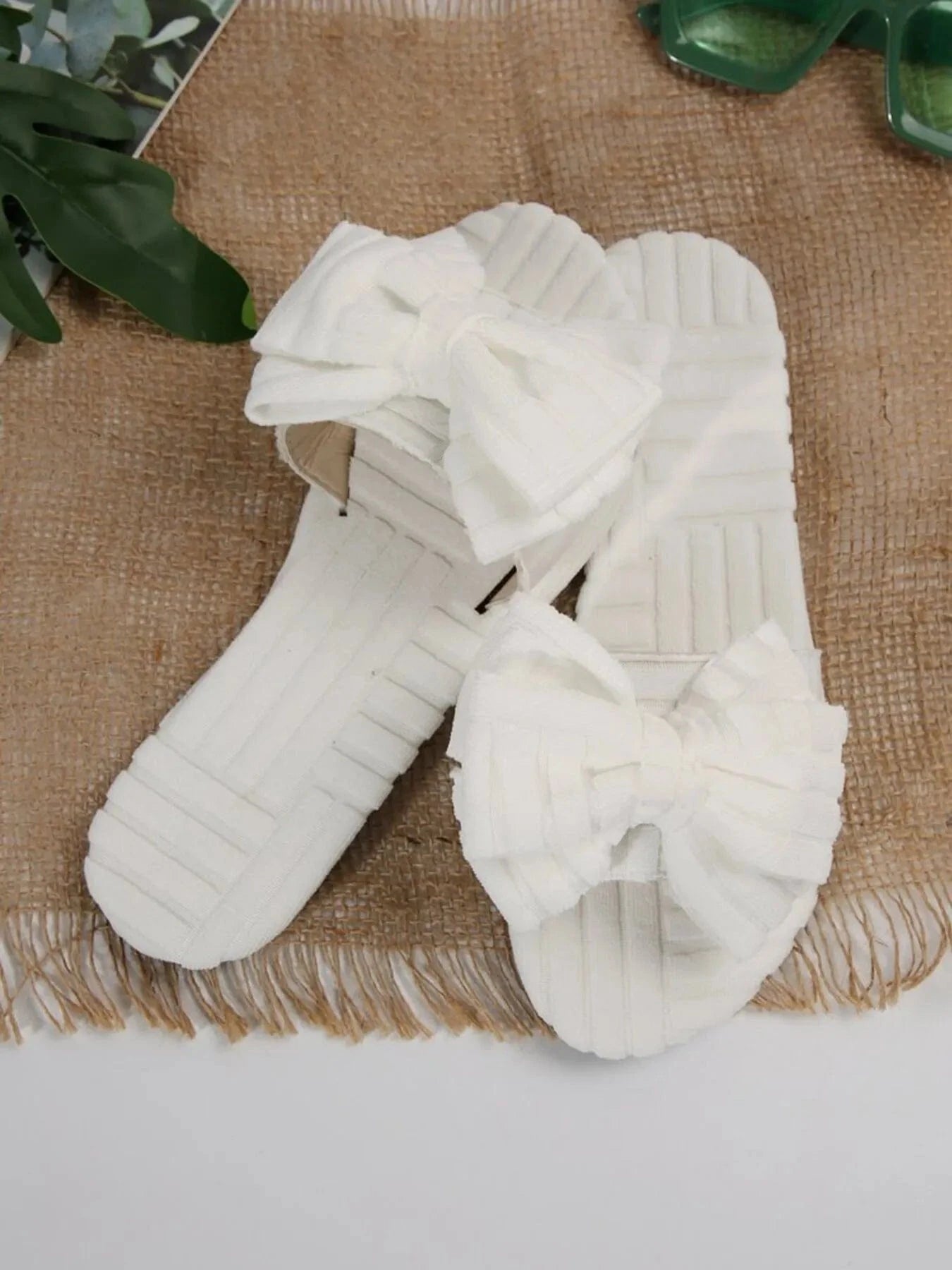 Bow Knot Open Toe Slippers White - Fashorio