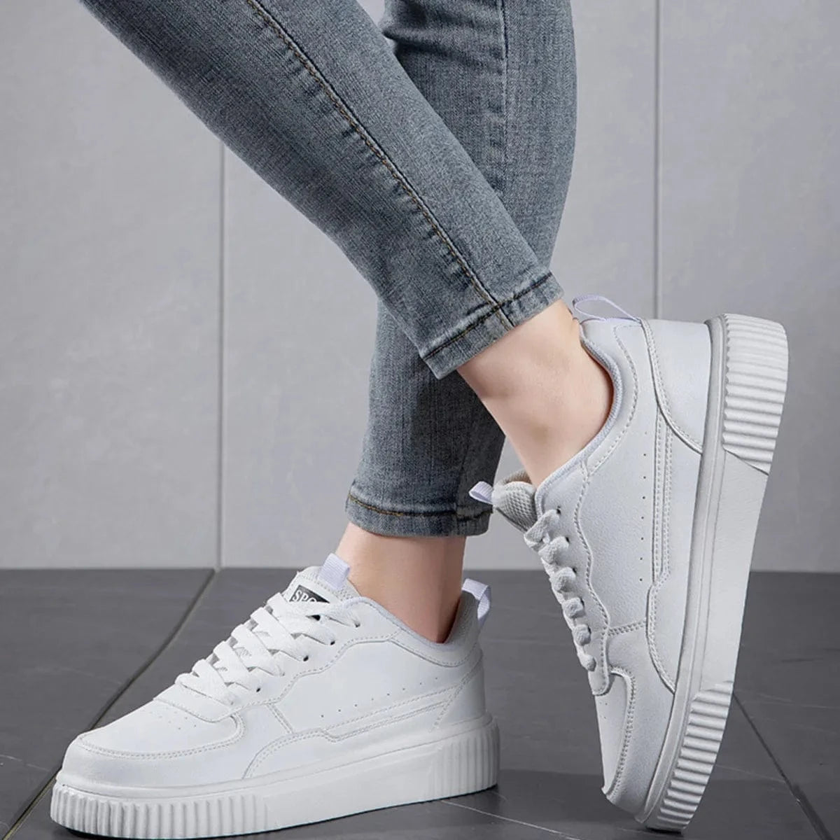 Lace Up Contrast Platform Sneakers White - Fashorio