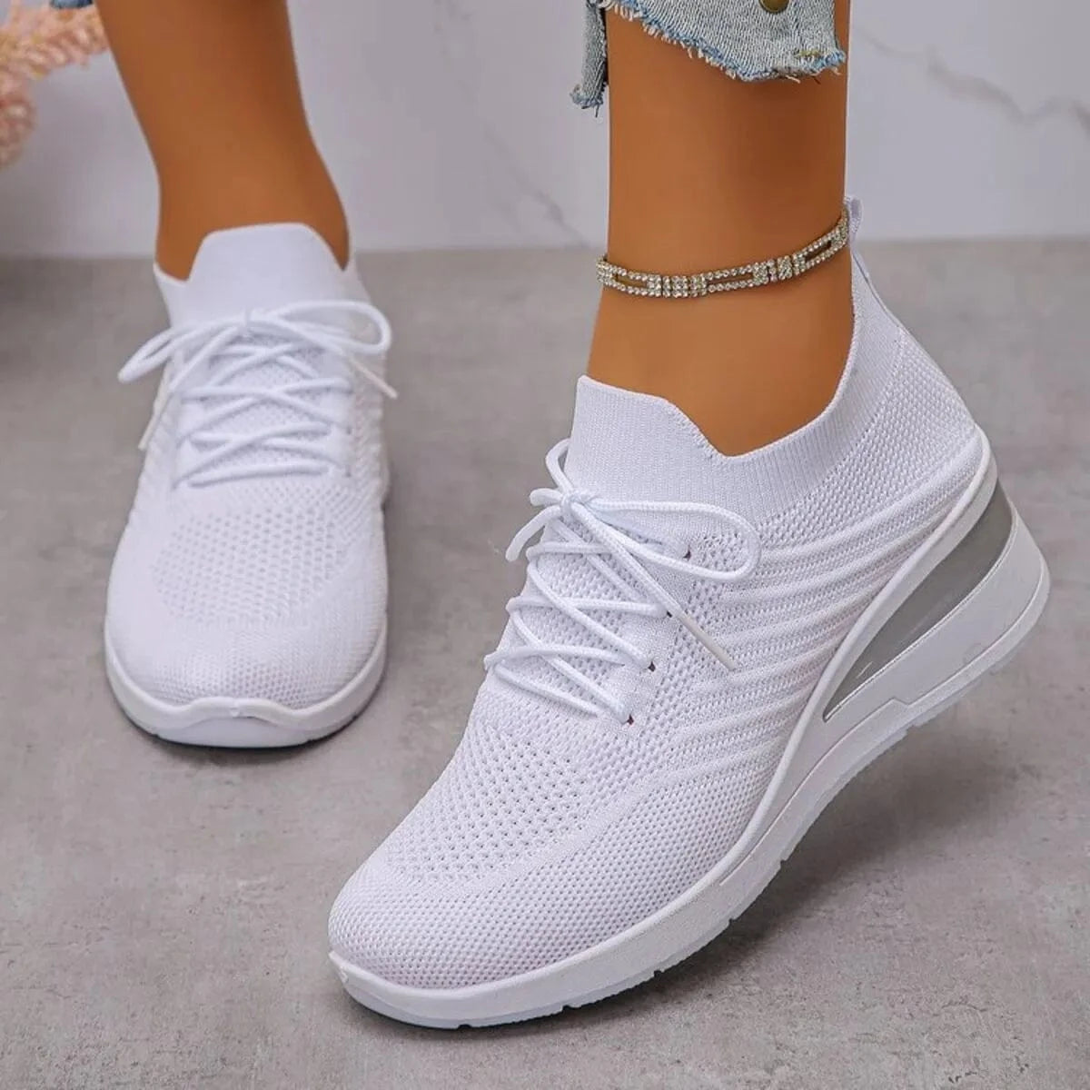 Lace Up Wedge Athletic White - Fashorio