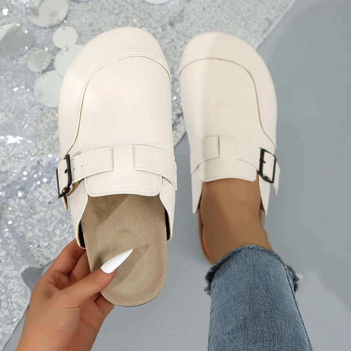 Round Toe Flat Slip-Ons White - Fashorio