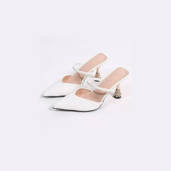 Textured Point Toe Mid Heel Pumps White - Fashorio