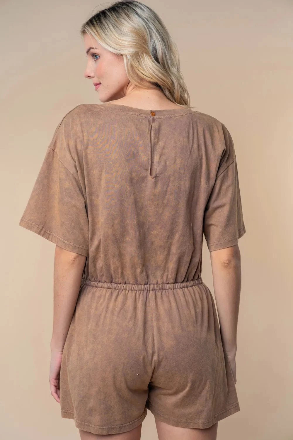 White Birch Full Size Short Sleeve Drawstring Romper - Fashorio