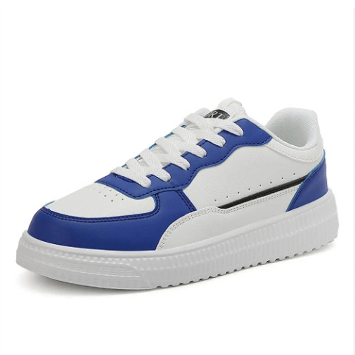 Lace Up Contrast Platform Sneakers White Blue - Fashorio