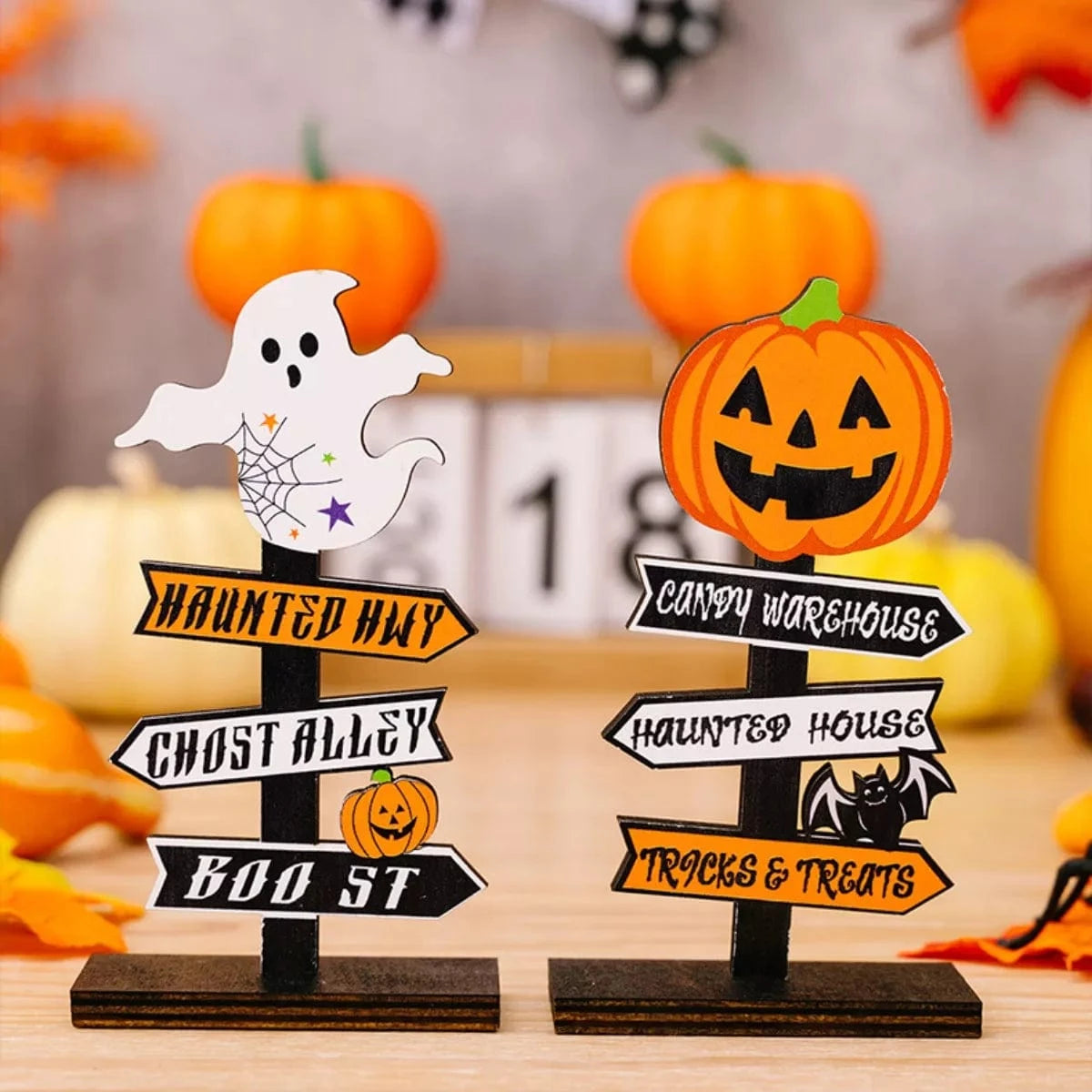 Halloween Wooden Signpost Ornaments White One Size - Fashorio