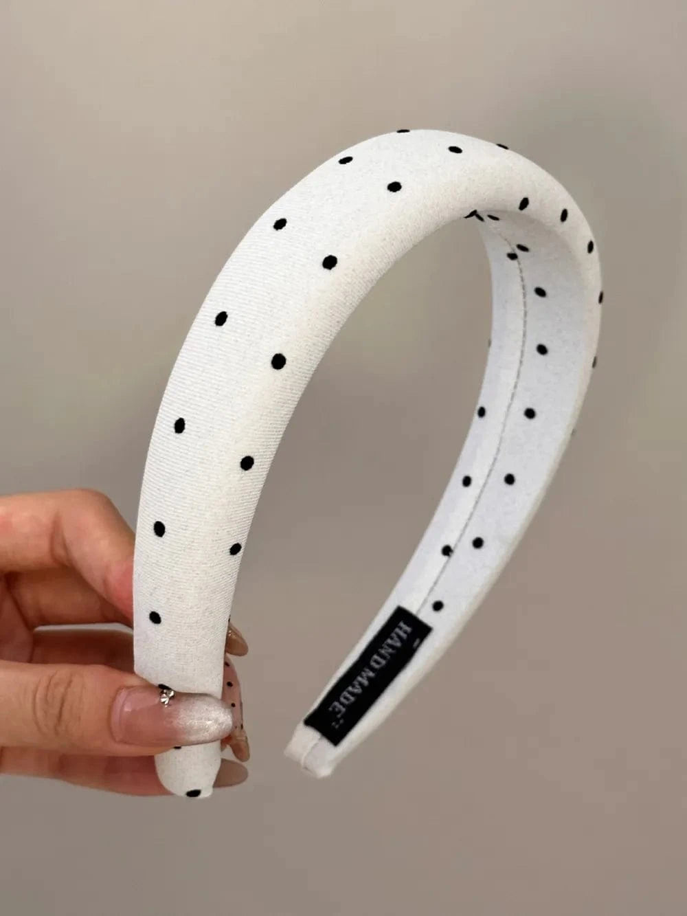 Polka Dot Polyester Wide Headband White One Size - Fashorio