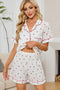 Fashorio White / S Cheery Print Collared Neck Top and Shorts Lounge Set
