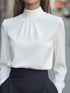 Mock Neck Long Sleeve Blouse with Pleated Detail White - Fashorio