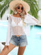 Fashorio White / S Openwork Boat Neck Long Sleeve Cover Up