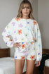 Fashorio White / S Printed Quarter Button Top and Drawstring Shorts Lounge Set