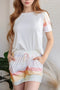 Fashorio White / S Rainbow Striped Round Neck T Shirt and Shorts Lounge Set