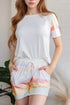 Fashorio White / S Rainbow Striped Round Neck T Shirt and Shorts Lounge Set