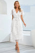 Fashorio White / S Sequin Leaf Embroidery Tie Front Short Sleeve Dress