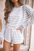 Fashorio White / S Striped Round Neck Top and Drawstring Shorts Lounge Set