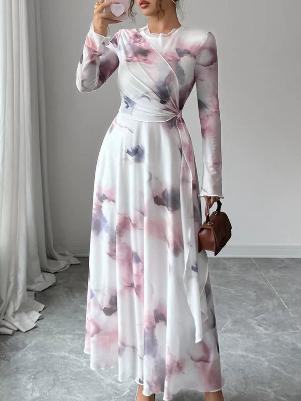 Fashorio White / S Tie-Dye Long Sleeve Maxi Dress