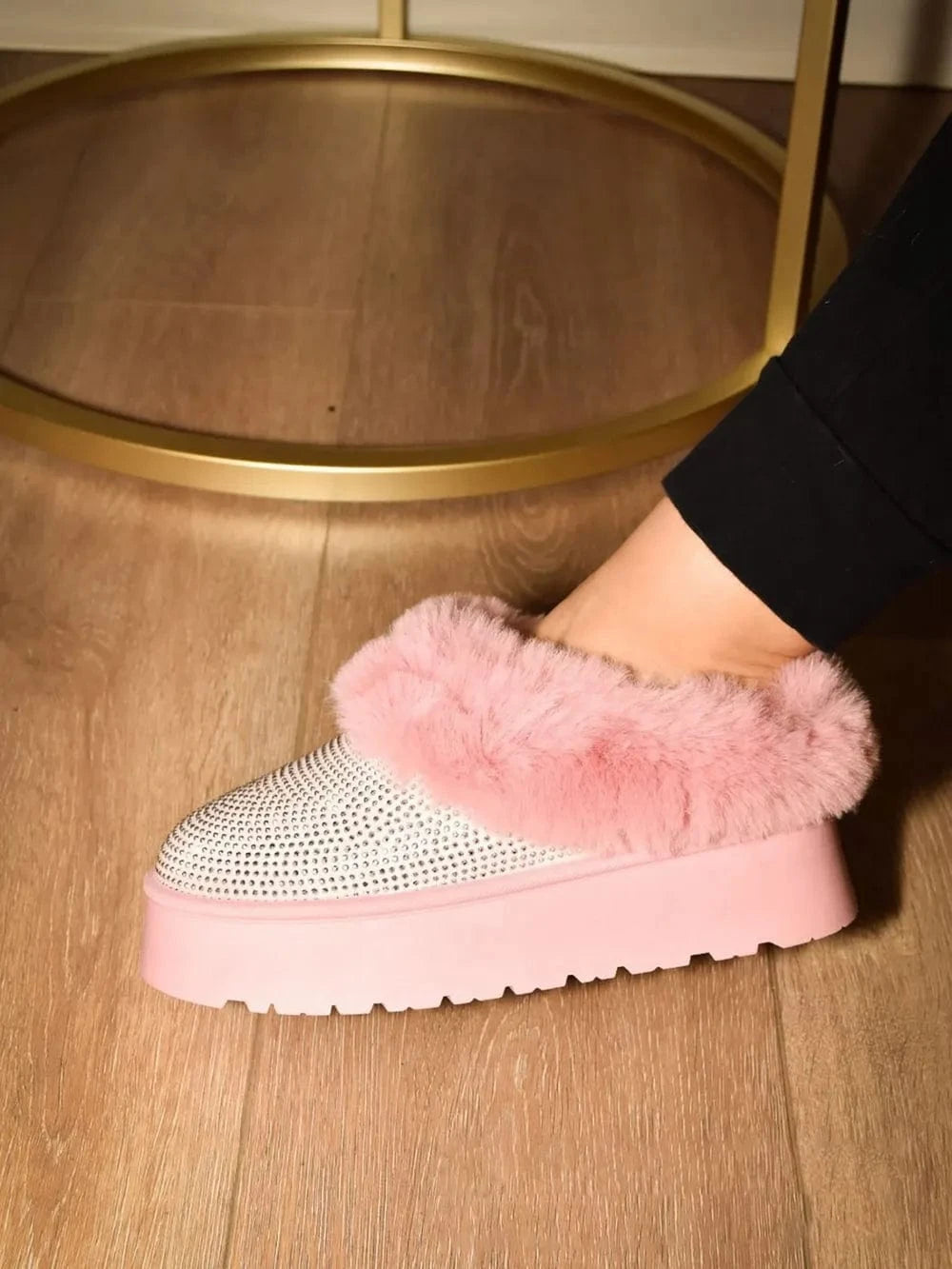 WILD DIVA Embellished Faux Fur Platform Booties - Fashorio