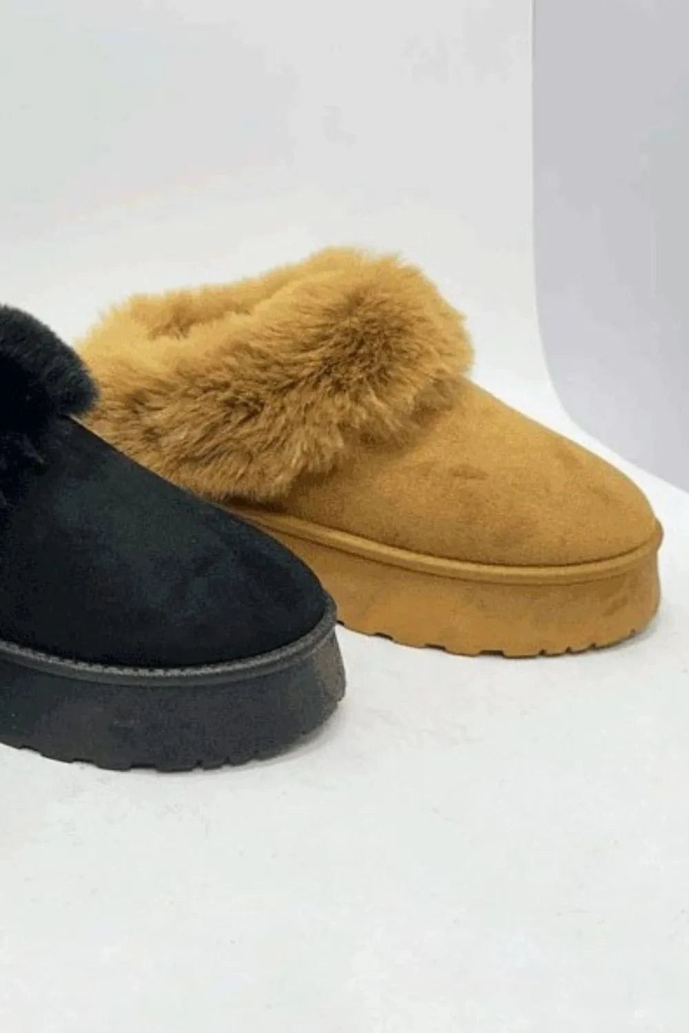 WILD DIVA Faux-Fur Platform Slip On Booties - Fashorio