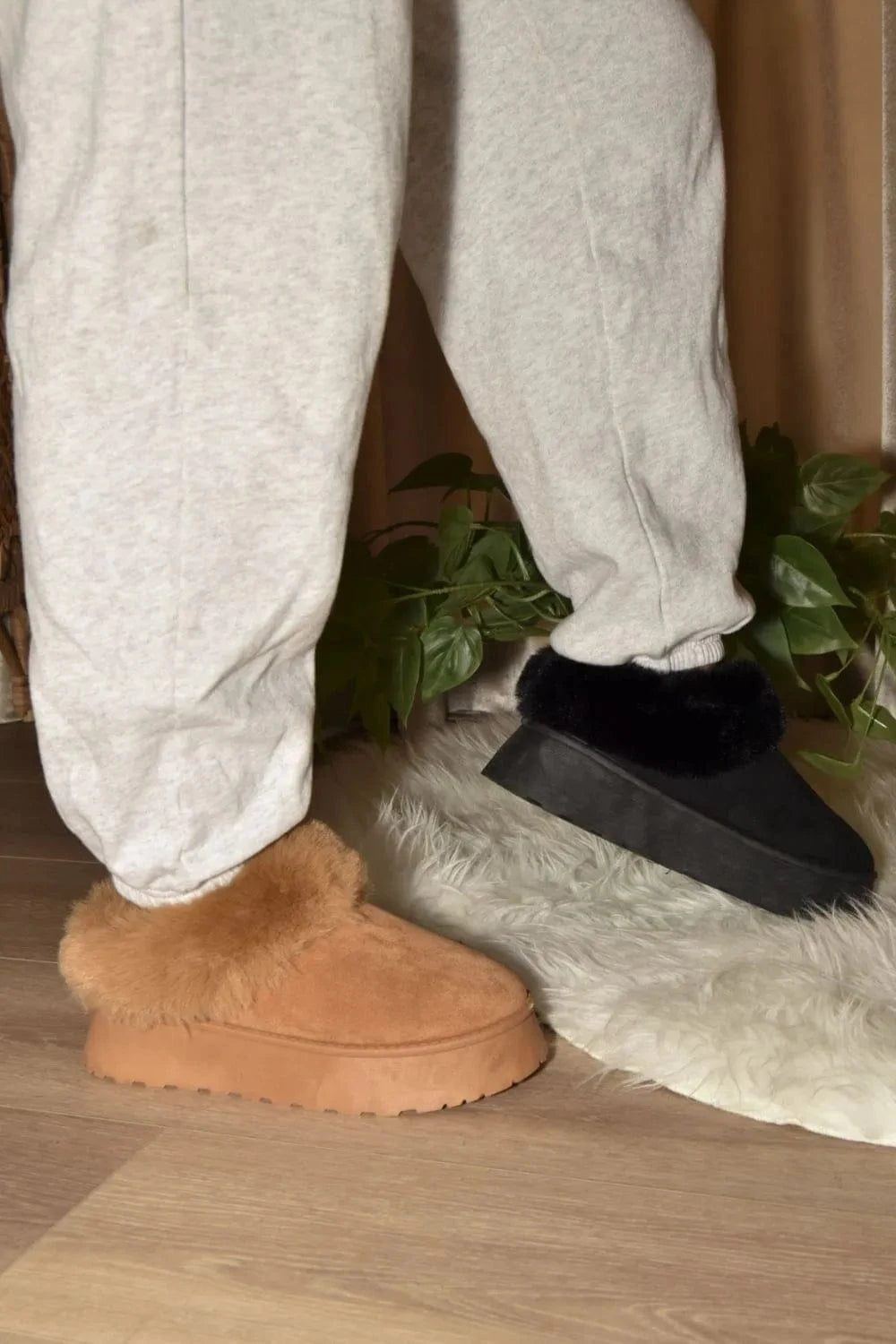 WILD DIVA Faux-Fur Platform Slip On Booties - Fashorio