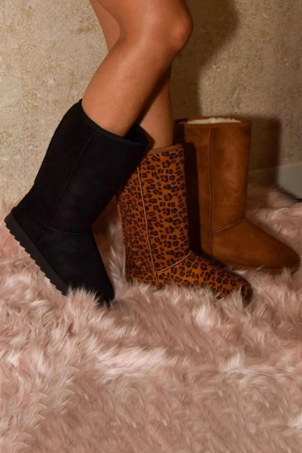 WILD DIVA Leopard Suede Round Toe Boots - Fashorio