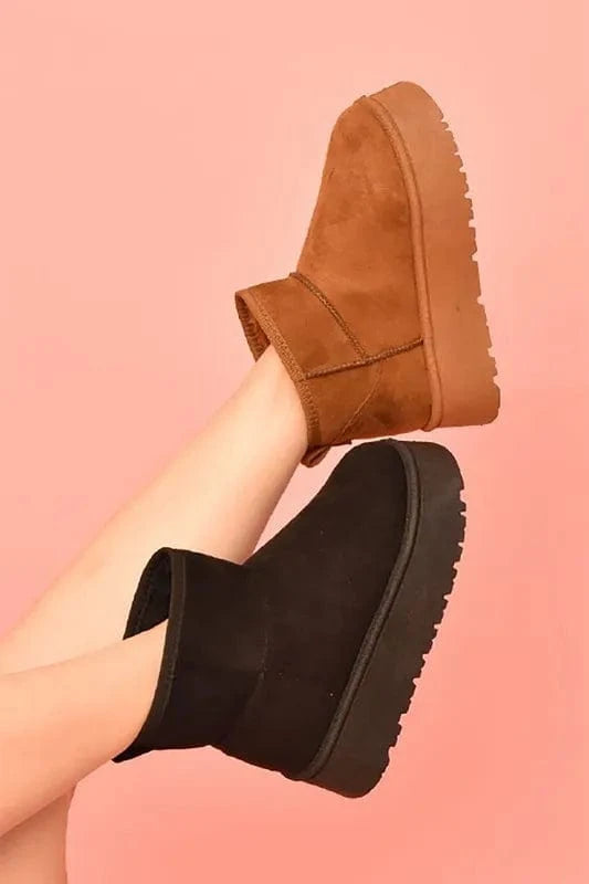 WILD DIVA Suede Round Toe Platform Booties - Fashorio