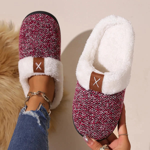 Cozy Fleece-Lined Slippers Wine Red - Fashorio