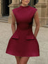 Fashorio Wine Red / S Cutout Back Round Neck Cap Sleeve Mini Dress