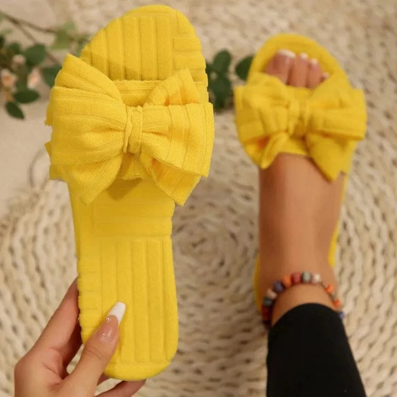 Bow Knot Open Toe Slippers Yellow - Fashorio