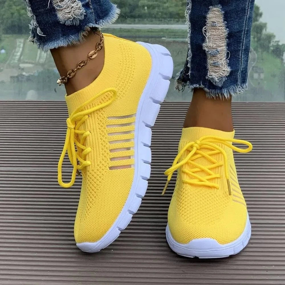 Breathable Mesh Round Toe Athletic Yellow - Fashorio