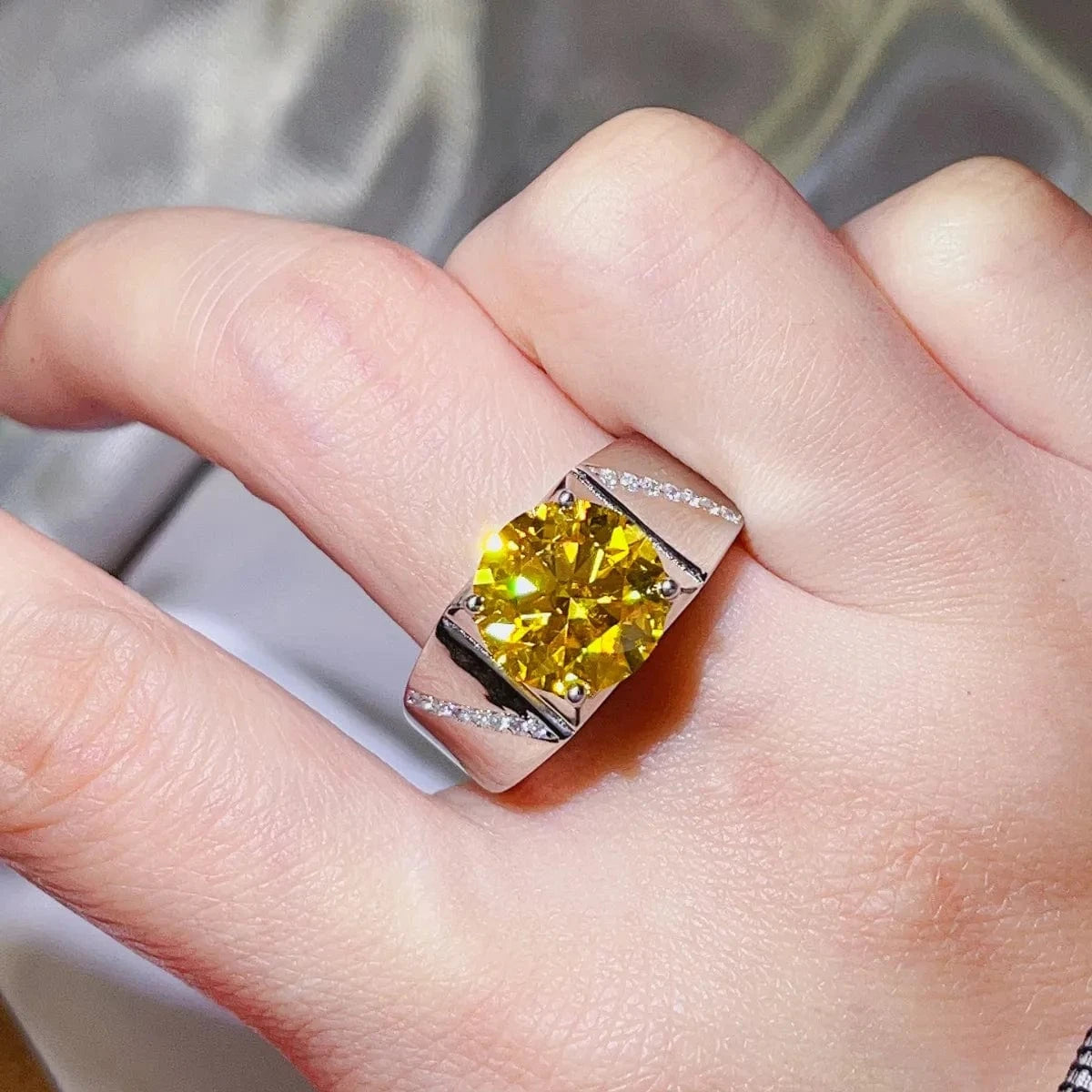 5 Carat Moissanite 925 Sterling Silver Ring Yellow - Fashorio