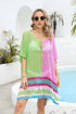 Fashorio Yellow-Green / One Size Contrast Scoop Neck Openwork Half Sleeve Cover Up