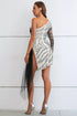 Fashorio Zebra Print Rhinestone Slit Single Shoulder Dress