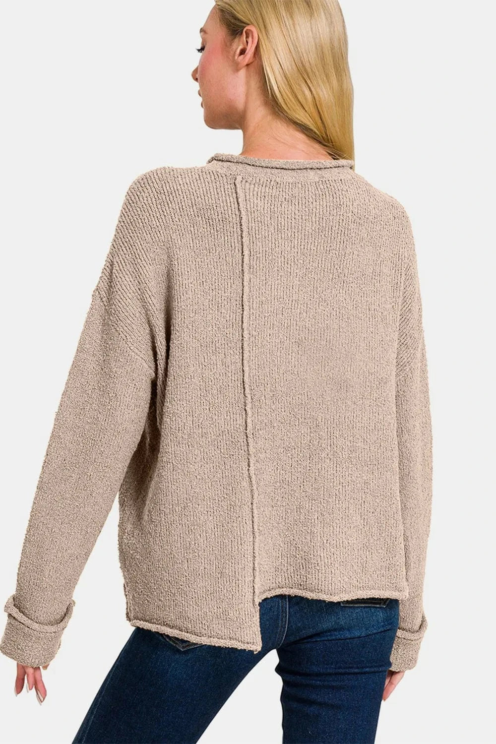 Zenana Asymmetric Hem Drop Shoulder Sweater - Fashorio