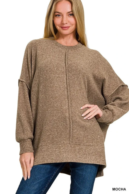 Zenana Brushed Melange Hacci Oversized Sweater - Fashorio