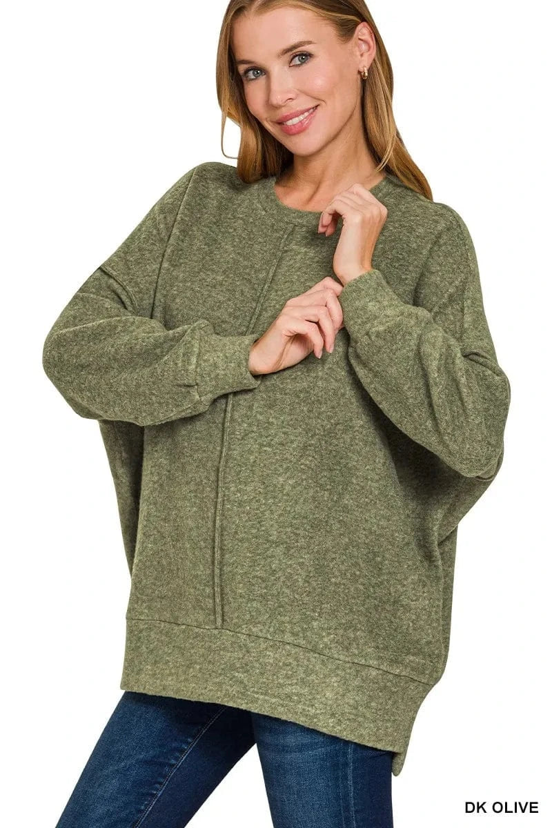 Zenana Brushed Melange Hacci Oversized Sweater - Fashorio