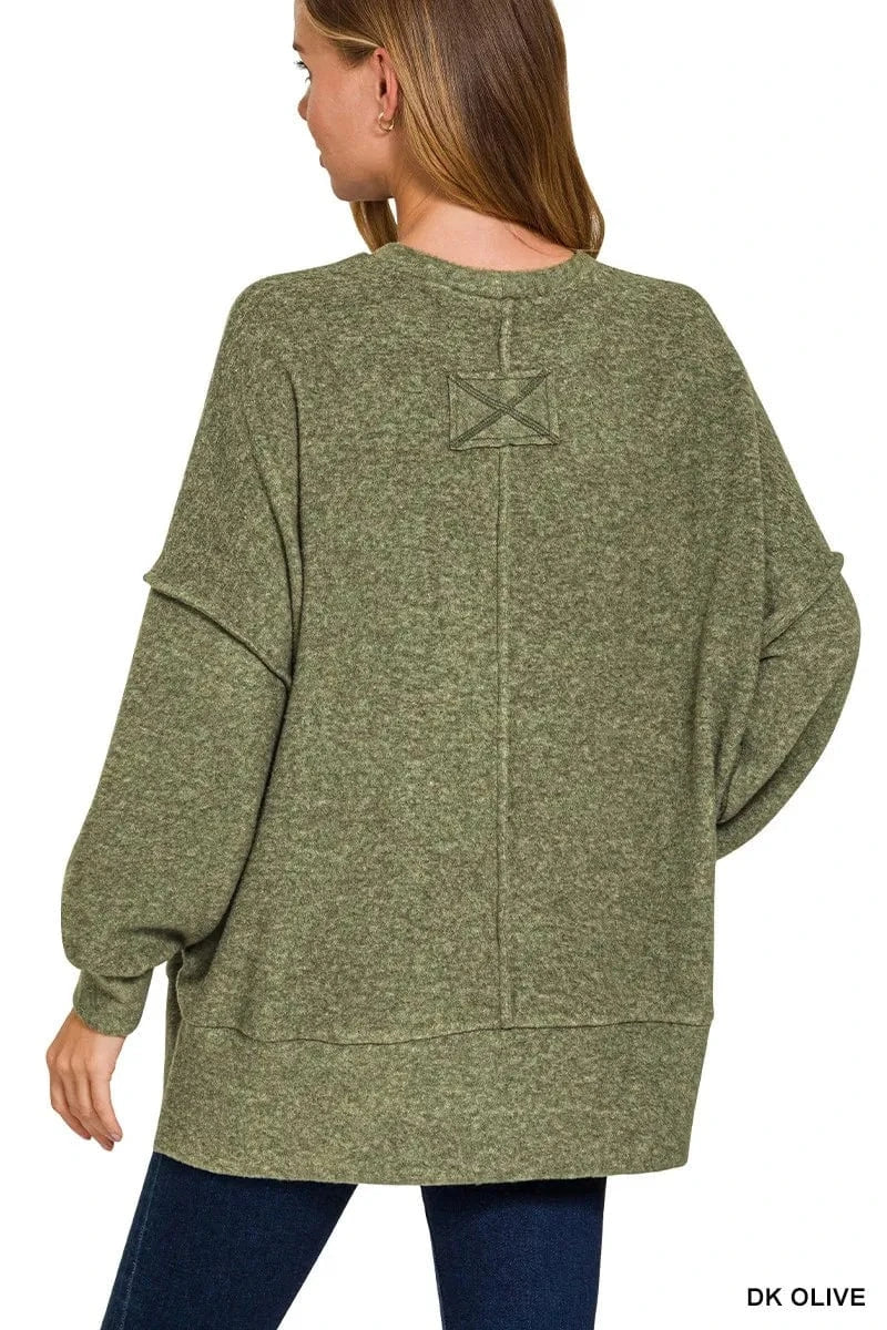 Zenana Brushed Melange Hacci Oversized Sweater - Fashorio
