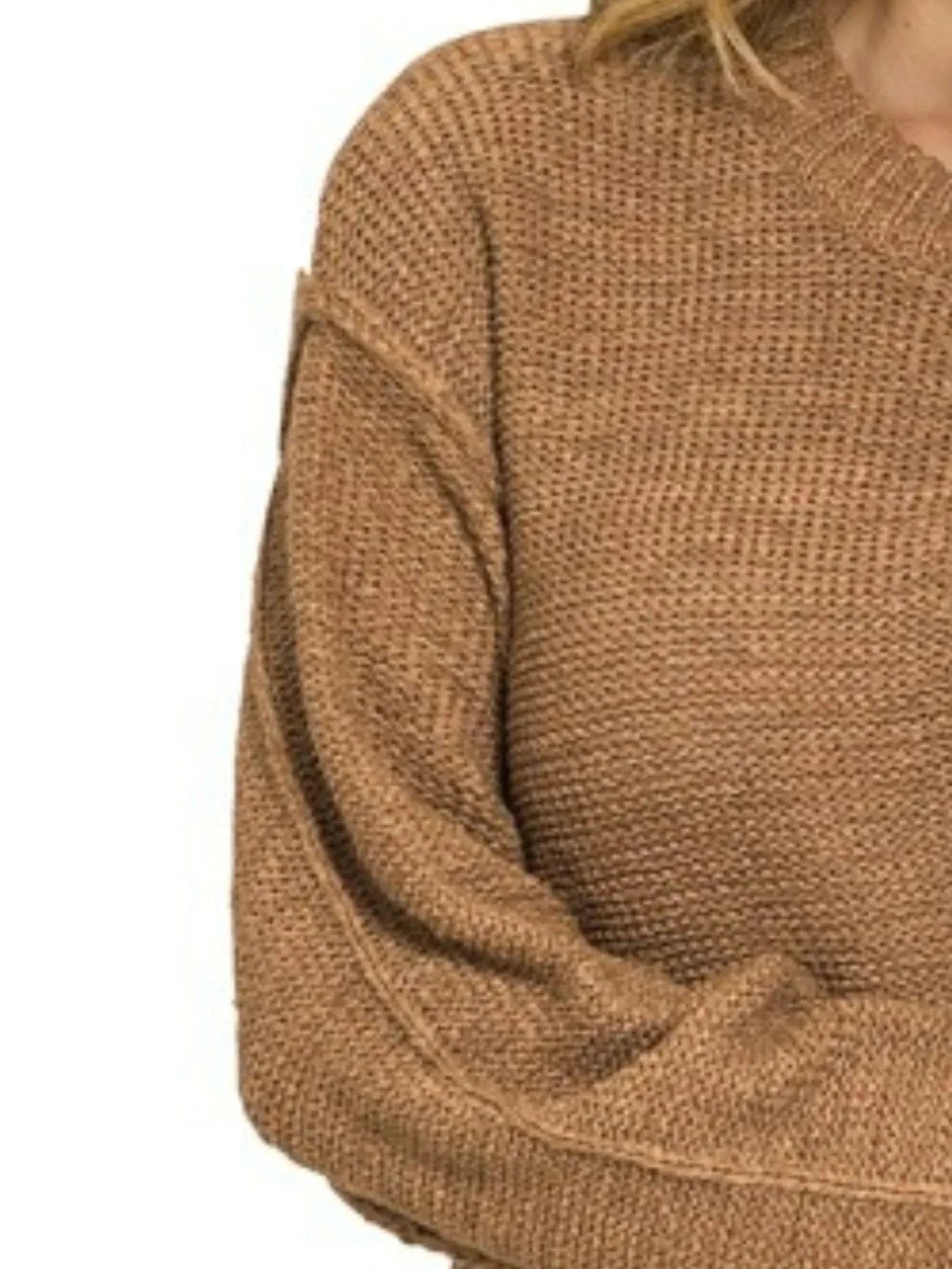 Zenana Exposed Seam Round Neck Sweater - Fashorio