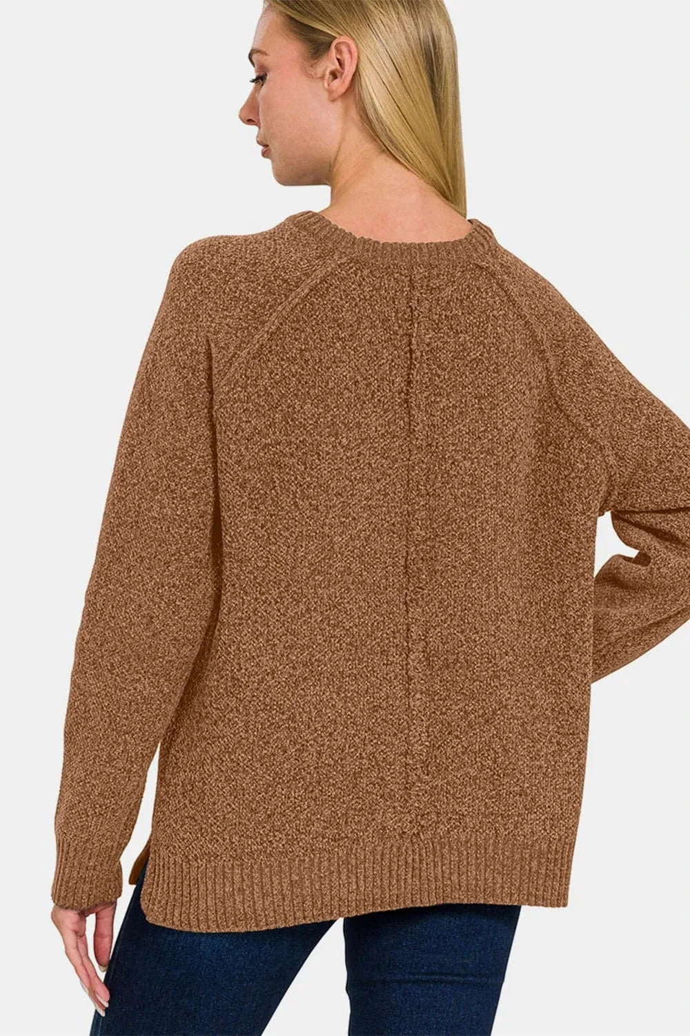 Zenana Side Slit Raglan Sleeve Sweater - Fashorio