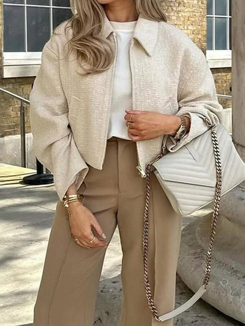 Fashorio Zip Up Tweed Cropped Jacket