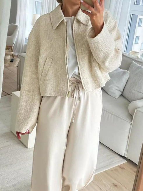 Fashorio Zip Up Tweed Cropped Jacket