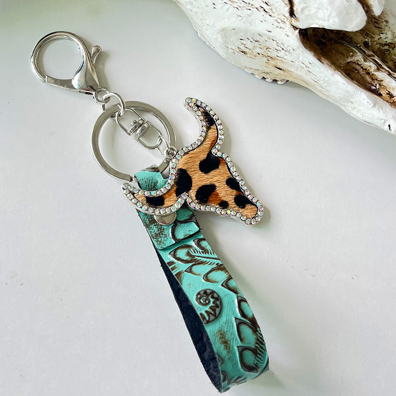 Rhinestone Bull Keychain Style D One Size - Fashorio