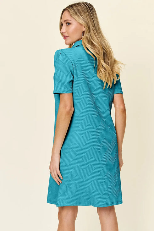 Double Take Full Size Texture Collared Neck Short Sleeve Dress - Fashorio