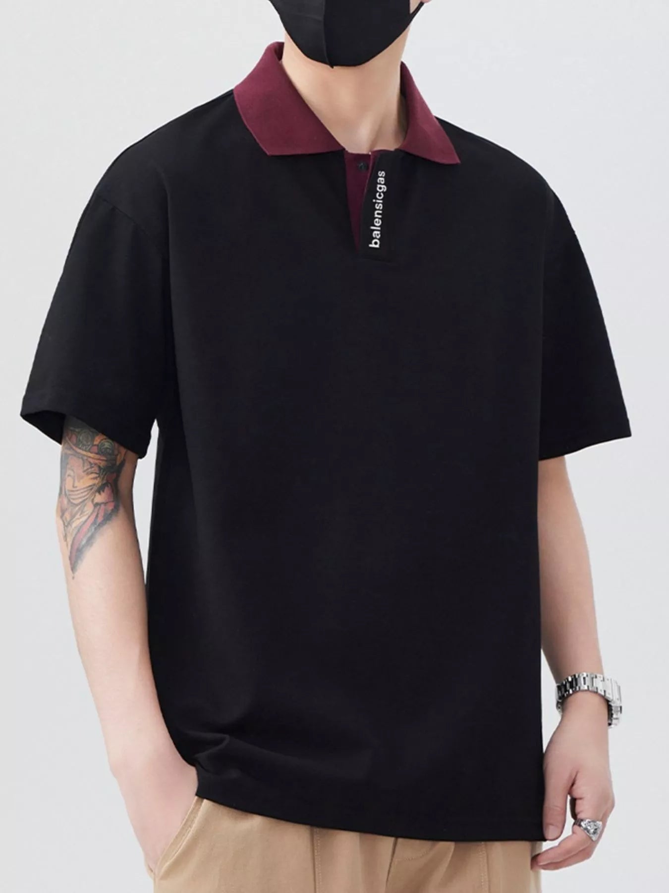 Men's Plus Size Contrast Collar Short Sleeve Polo - Fashorio