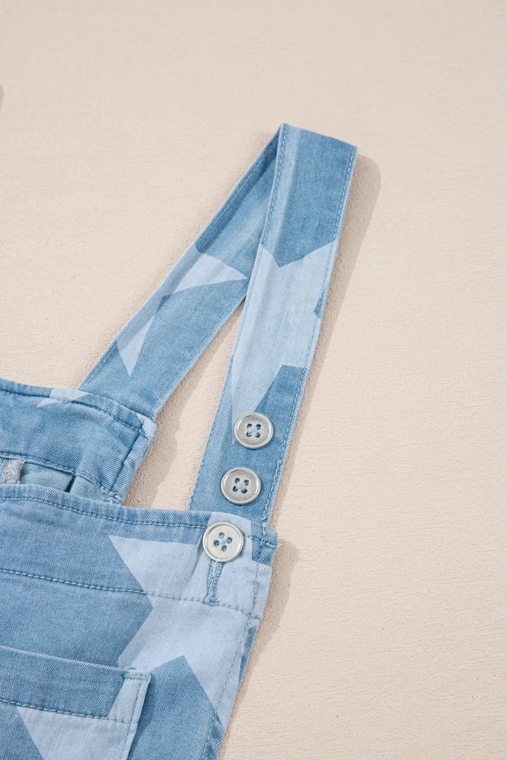 Star Print Square Neck Denim Overalls - Fashorio