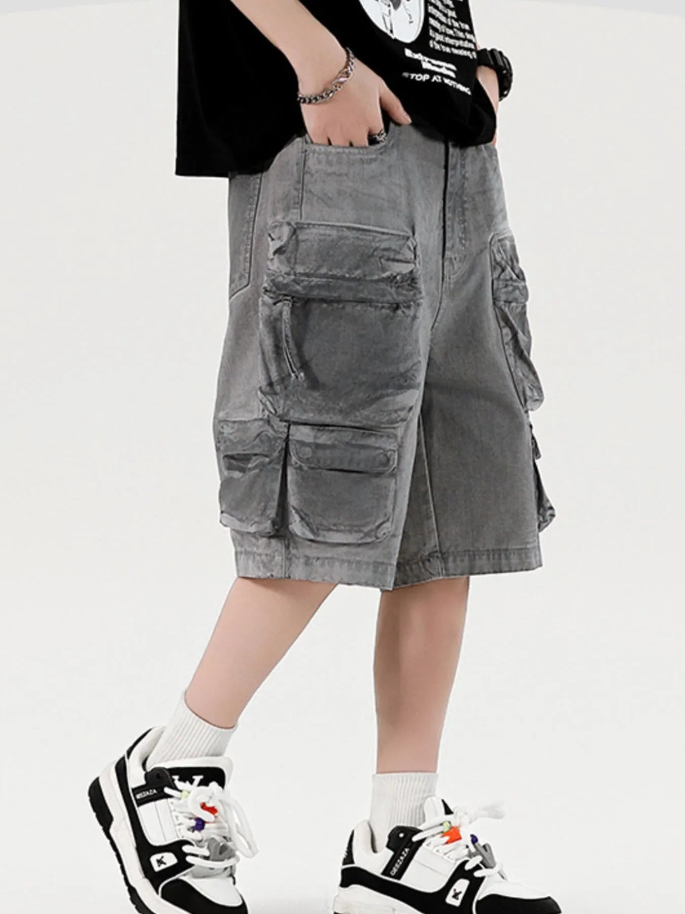 Men's Wide Leg Cargo Denim Shorts - Fashorio