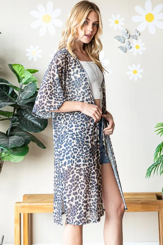 Heimish Full Size Leopard Open Front Cardigan Plus Size - Fashorio