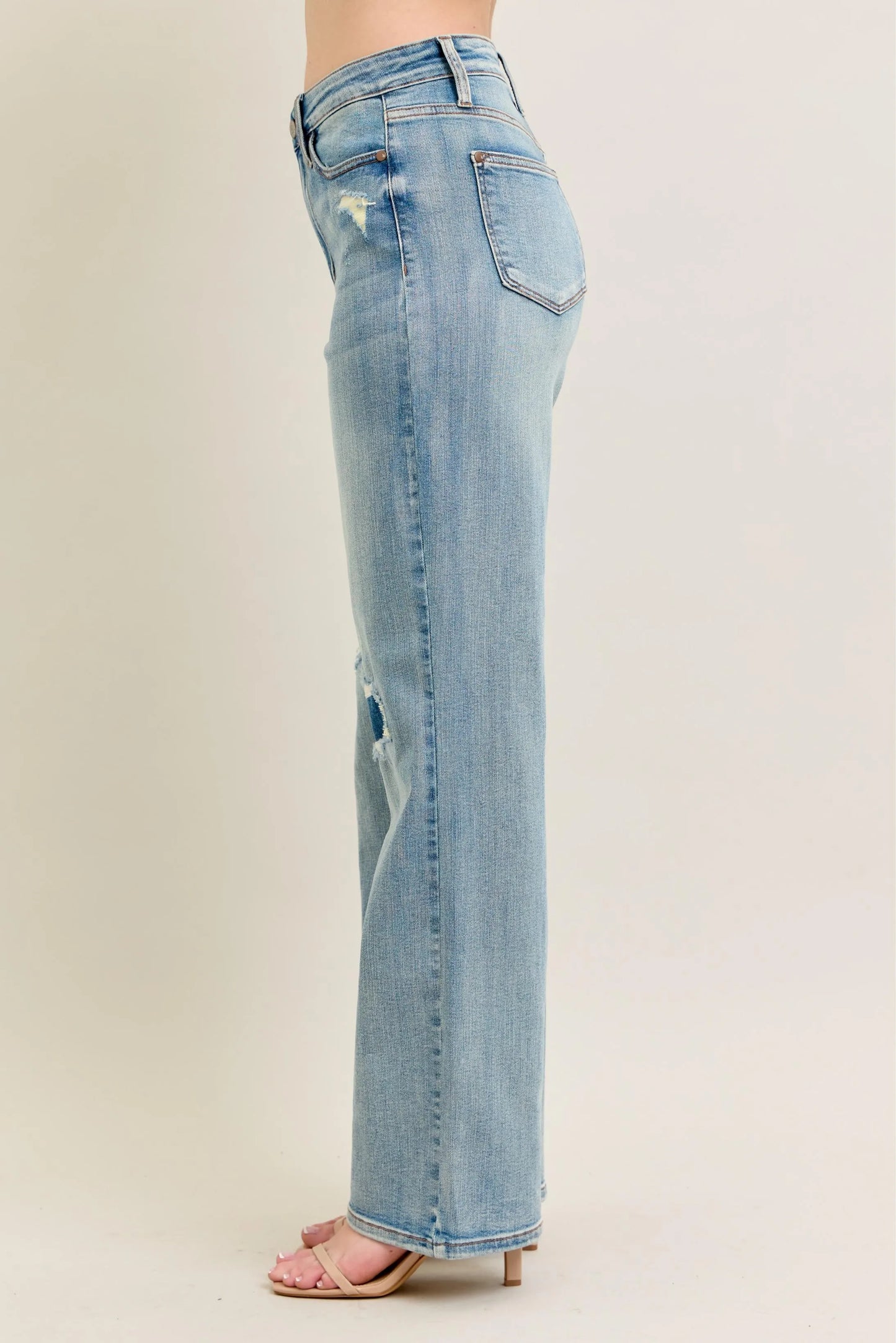 Judy Blue Full Size Hw Destroy & Knee Patch Straight Jeans Plus Size - Fashorio