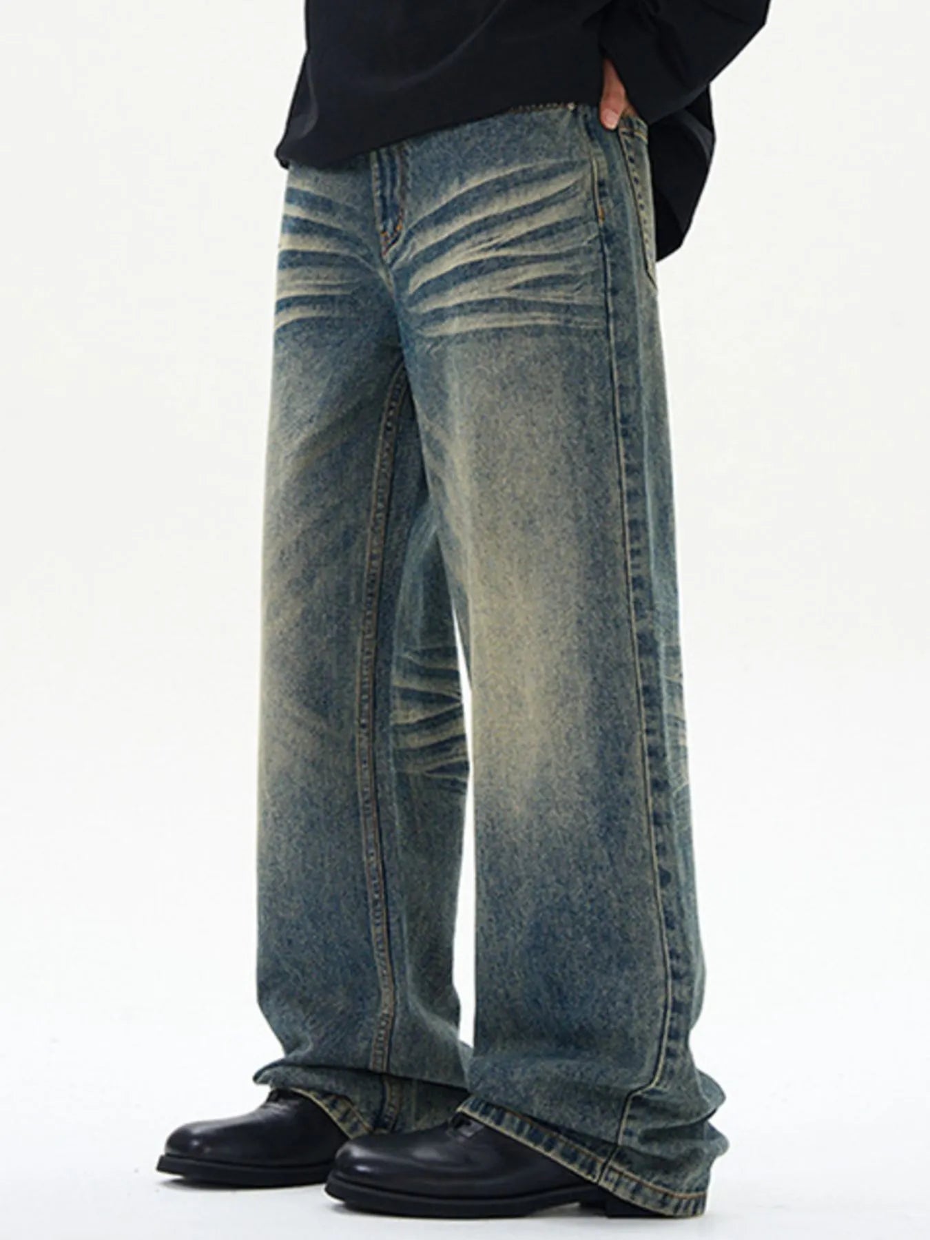 Men's Full Size Washed Wide Leg Relaxed Fit Jeans Plus Size Vintage Blue - Fashorio