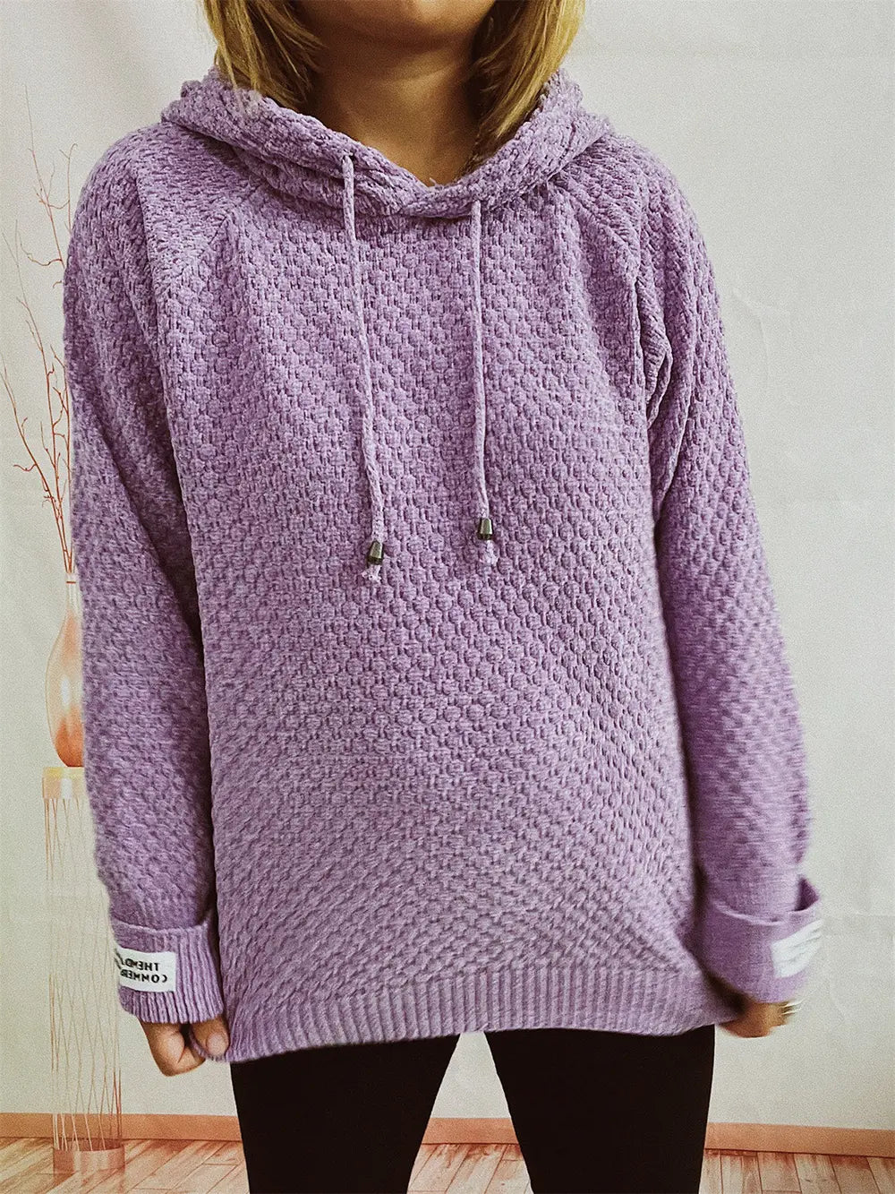 Drawstring Long Sleeve Hooded Sweater Lavender One Size - Fashorio