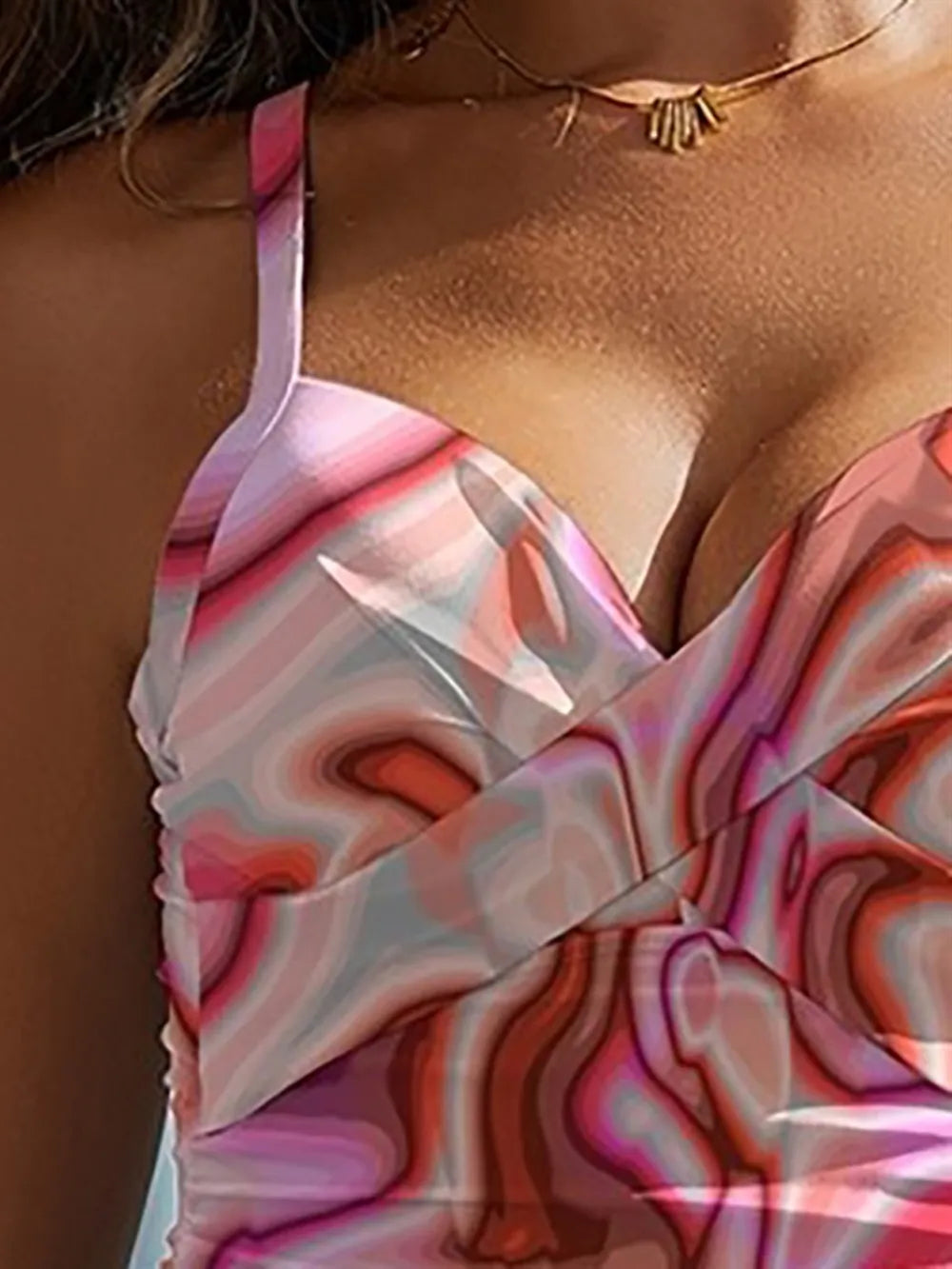 FAM-FAM Printed Sweetheart Neck Spaghetti Strap One-Piece Swimwear - Fashorio