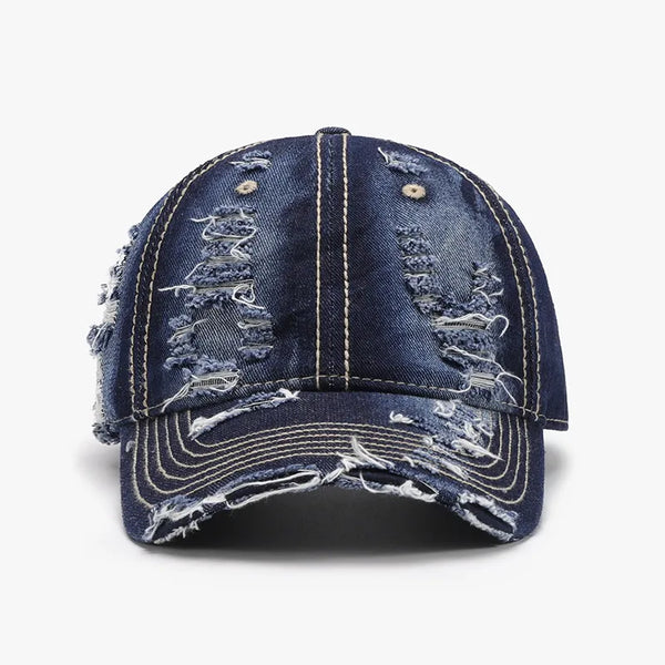 Distressed Adjustable Cotton Baseball Cap Medium One Size - Fashorio